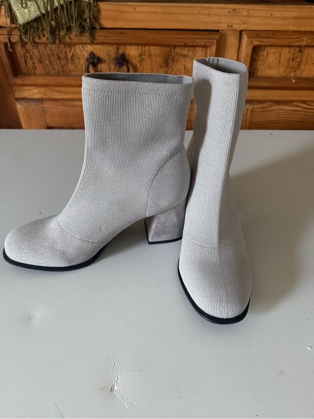 New MIA Women’s Stretch Knit Ankle Boots in Light Gray - Picture 2 of 6